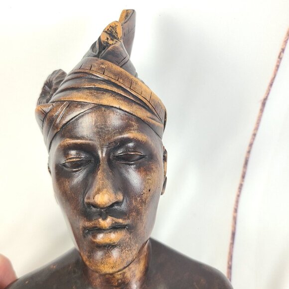Carved Wooden Balinese Bali Young Man‎ Head Bust Statue Sculpture Mid Century - Picture 2 of 11